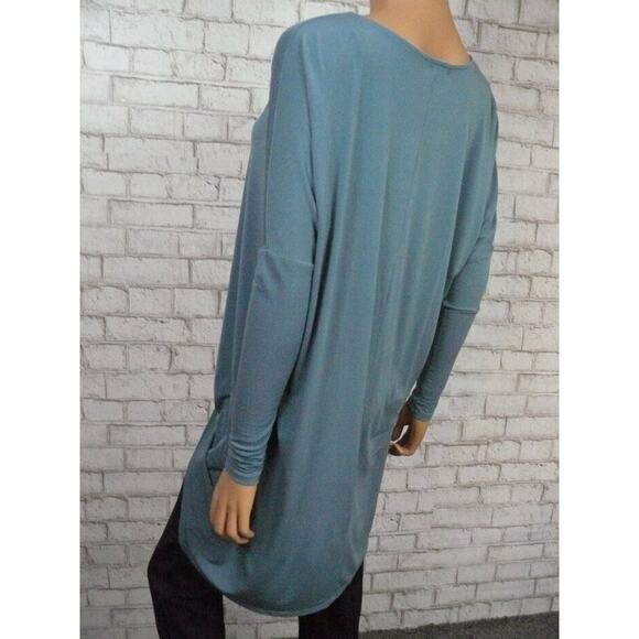 $65 Noir Dusty Teal Twist Front High Low Hem Vneck Loose Fit Tunic Top XS NEW - Picture 4 of 7